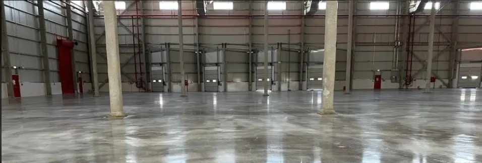 Polished concrete floor in industrial warehouse
